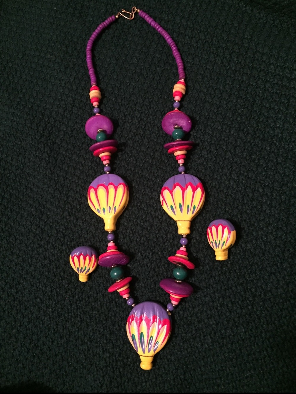 Vibrant Purple & Yellow Hot Air Balloon Bead Necklace Set